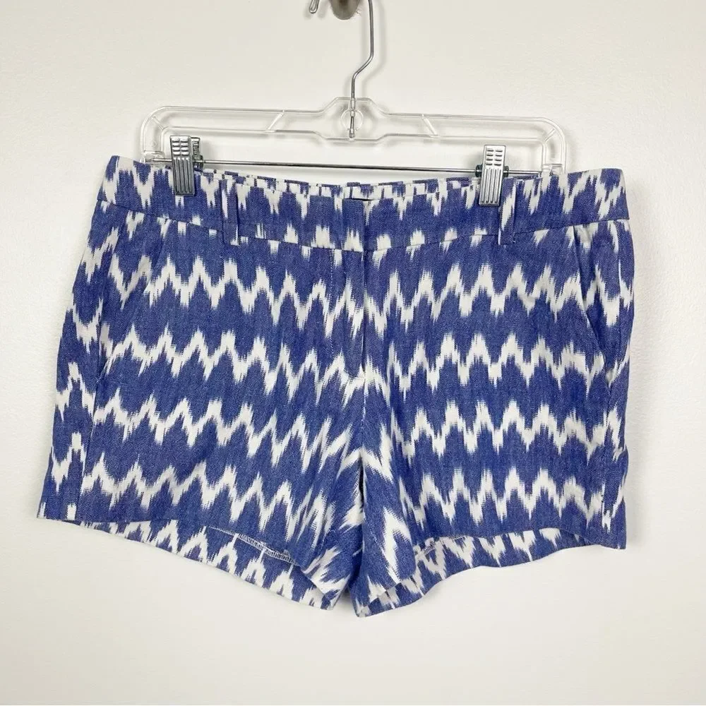 J. Crew Shorts 8 Womens Blue White Ikat Zig Zag Short Cotton Pockets